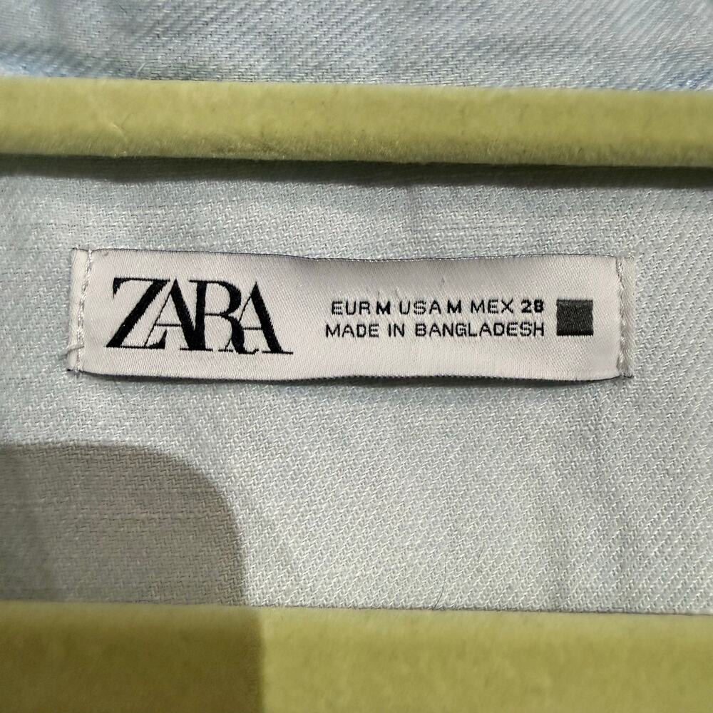 Zara Light Wash Denim Utility Jumpsuit Short Sleeve Button Front Sz M - Picture 5 of 9